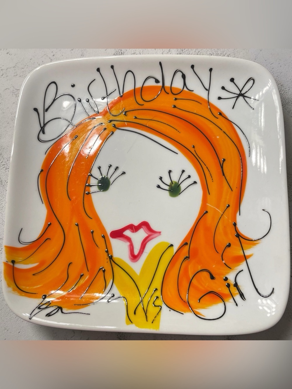 Hand Painted Whimsical Plate - Birthday Girl with Red Hair
